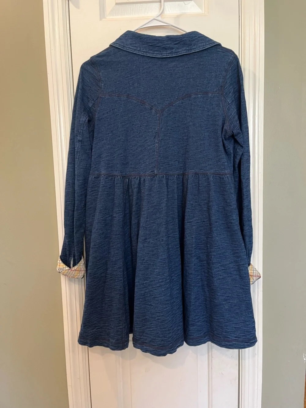 Free People blue‎ slub knit snap-front moonlight magic western tonic dress S b3
